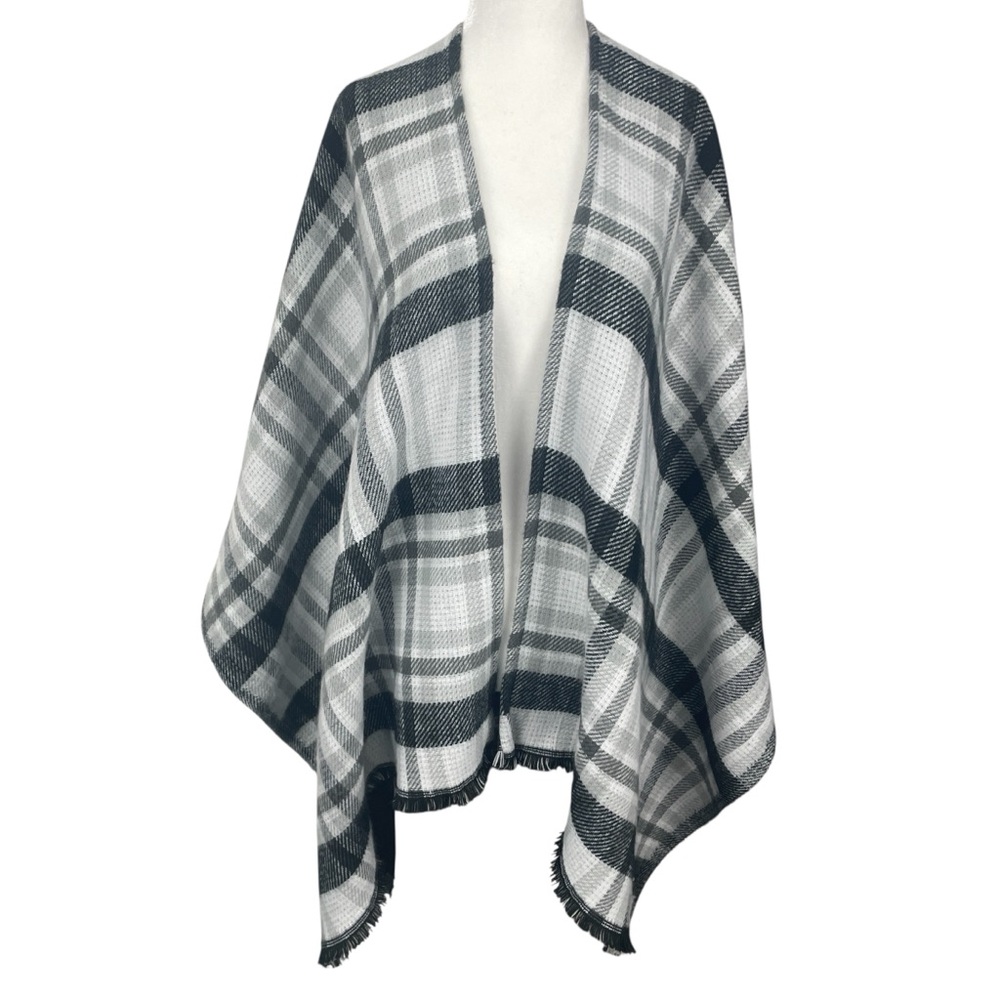 Calvin Klein Double Face Plaid Ruana Wrap Shawl Poncho Style SIze: O/S NWT